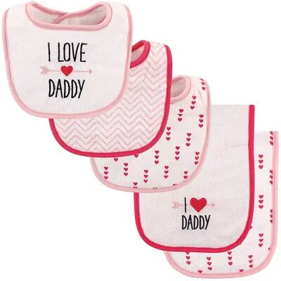 Luvable Friends Baby Girl Bib and Burp Cloth Set 5pk, Girl Daddy, One Size, Med Pink