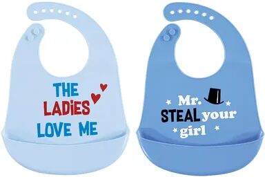 Hudson Baby Infant Boy Silicone Bibs 2pk, Mr Steal Your Girl, One Size, Brt Blue