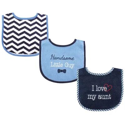 Luvable Friends Baby Boy Cotton Drooler Bibs with Fiber Filling 3pk, Boy Aunt, One Size, Brt Blue