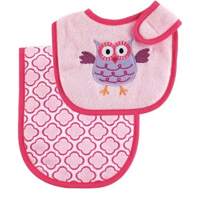 Luvable Friends Baby Girl Bib and Burp Cloth Set 2pc, Pink, One Size, Med Pink