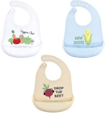 Hudson Baby Infant Boy Silicone Bibs 3pk, Veggies, One Size, Brt Blue