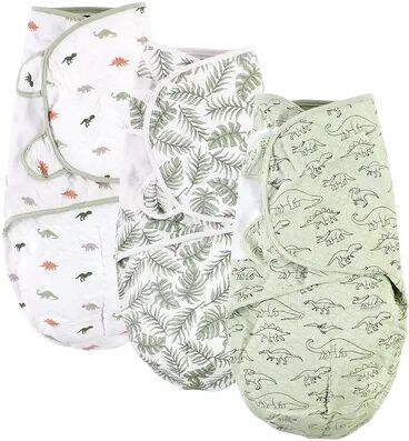 Hudson Baby Infant Boy Quilted Cotton Swaddle Wrap 3pk, Dinosaur, 0-3 Months, Green