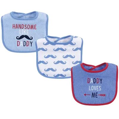 Luvable Friends Baby Boy Cotton Drooler Bibs with Fiber Filling 3pk, Blue Boy Daddy, One Size, Brt Blue