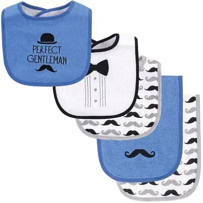 Hudson Baby Infant Boy Cotton Terry Bib and Burp Cloth Set 5pk, Perfect Gentleman, One Size, Brt Blue