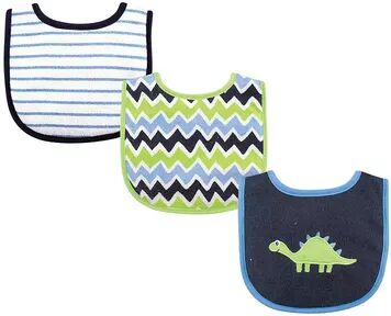 Luvable Friends Baby Boy Cotton Drooler Bibs with Fiber Filling 3pk, Dinosaur, One Size, Brt Blue