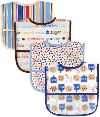 Luvable Friends Baby Boy Waterproof PEVA Bibs 4pk, Cookie, One Size, Brt Blue