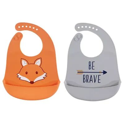 Hudson Baby Infant Boy Silicone Bibs 2pk, Fox, One Size, Drk Orange