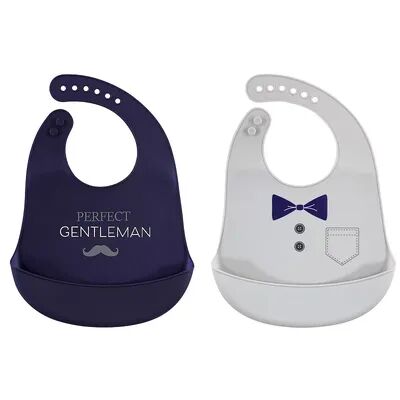 Hudson Baby Infant Boy Silicone Bibs 2pk, Perfect Gentlemen, One Size, Brt Blue