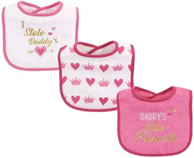 Luvable Friends Baby Girl Cotton Drooler Bibs with Fiber Filling 3pk, Girl Daddy, One Size, Med Pink