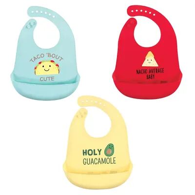 Hudson Baby Infant Boy Silicone Bibs 3pk, Tacos, One Size, Brt Red