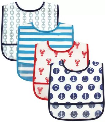 Luvable Friends Baby Boy Waterproof PEVA Bibs 4pk, Nautical, One Size, Brt Blue