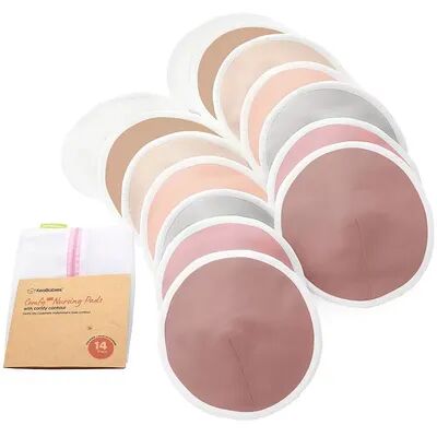 KeaBabies 14pk Organic Nursing Pads Lite, Washable Breast Pads + Wash Bag, Reusable Nipple Pads, Multicolor
