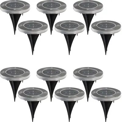 SUNNYDAZE DECOR Sunnydaze Stainless Steel Solar-Power LED Garden Pathway Light - Set of 12, Beige Over