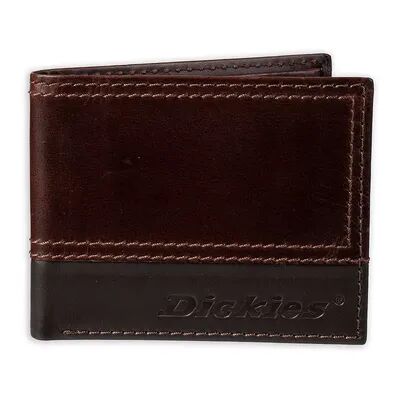 Dickies Men's Dickies Leather Slimfold Wallet with Contrast Stitching, Brown