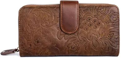 Julia Buxton Tooled Leather RFID-Blocking Checkbook Wallet, Brown