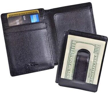 Royce Leather Saffiano Money Clip ID Wallet, Black