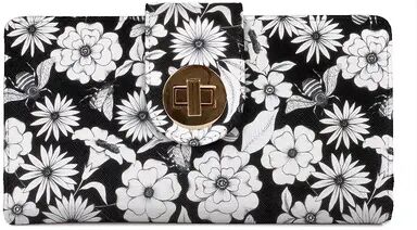 Julia Buxton Bees and Flowers RFID-Blocking Wallet, Black