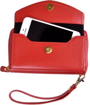 Royce Leather Saffiano Slim Cell Phone Wallet, Red