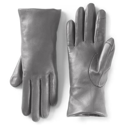 Lands' End Women's Lands' End Touch Screen Compatible Leather Gloves with Cashmere Lining, Size: Large, Grey