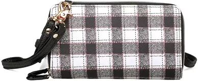 Julia Buxton Textured Plaid Ultimate Organizer RFID-Blocking Wallet on a String, Black