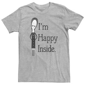 Licensed Character Men's The Addams Family Wednesday I'm Happy Inside Black And White Tee, Size: XL, Med Grey