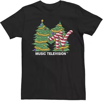 Licensed Character Men's MTV Christmas Tree Candy Cane Logo Short Sleeve Tee, Size: Medium, Black