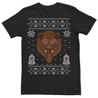 Licensed Character Men's Disney Beauty And The Beast Ugly Christmas Sweater Short Sleeve Tee, Size: 3XL, Black