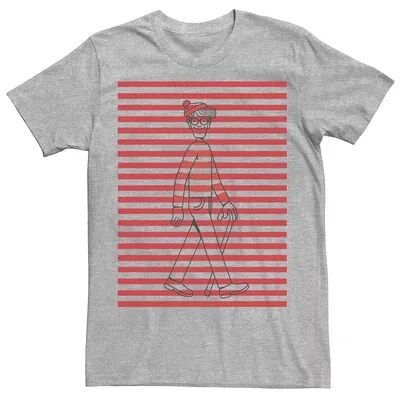 Licensed Character Men's Where's Waldo Red and White Pattern Lines Graphic Tee, Size: Large, Grey