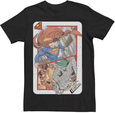 Licensed Character Men's Superman & Doomsday Vintage Playing Card Tee, Size: Small, Black