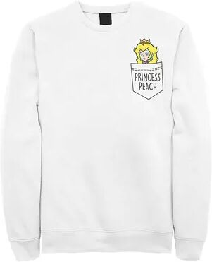 Licensed Character Men's Nintendo Super Mario Princess Peach Pocket Left Chest Sweatshirt, Size: Small, White