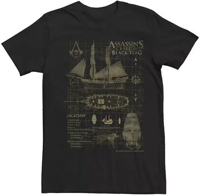 Licensed Character Men's Assassins Creed Black Flag Jackdaw Ship Schematics Graphic Tee, Size: XL