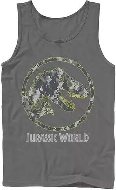 Licensed Character Men's Jurassic World Camouflage Yellow Outline Fossil Coin Logo Tank, Size: Medium, Grey