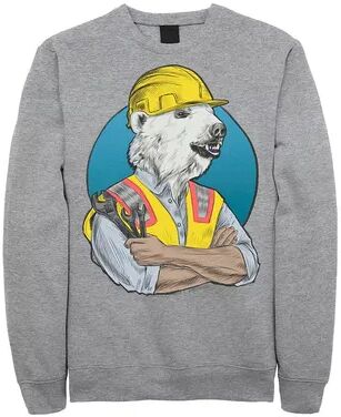 Licensed Character Men's Polar Bear Construction Worker Back Circle Sweatshirt, Size: XL, Med Grey