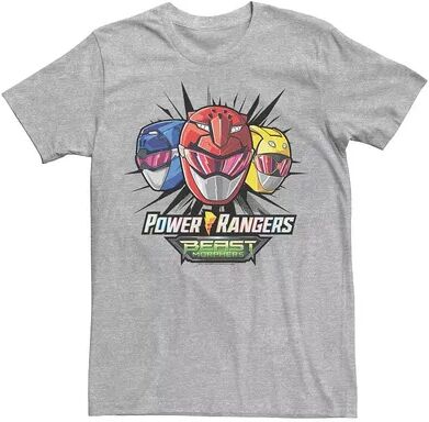 Licensed Character Men's Power Rangers Beast Morphers Helmets Tee, Size: Medium, Med Grey