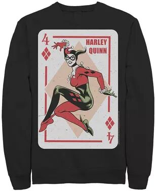 DC Comics Men's DC Comics Harley Quinn Playing Card Sweatshirt, Size: Large, Black