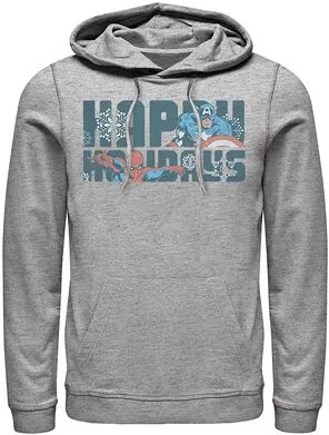 Marvel Men's Marvel Happy Holiday Heroes Seasonal Hoodie, Size: 3XL, Med Grey