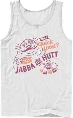 Licensed Character Men's Star Wars Jabba The Hutt Need A Quick Loan Tank, Size: Small, White