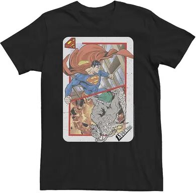 DC Comics Big & Tall DC Comics Superman & Doomsday Vintage Playing Card Tee, Men's, Size: 4XL Tall, Black