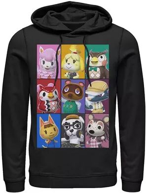 Licensed Character Men's Nintendo Animal Crossing Towns Folk Yearbook Photo Style Poster Hoodie, Size: Large, Black