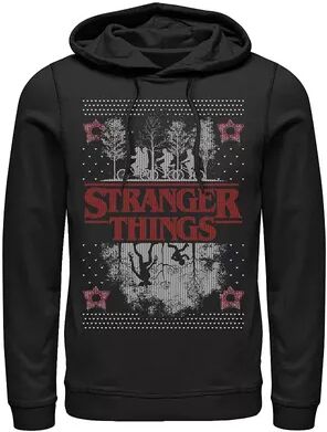 Licensed Character Men's Netflix Stranger Things Ugly Christmas Sweater Style Hoodie, Size: XL, Black