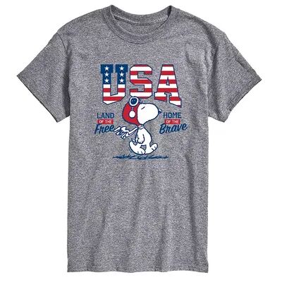 Licensed Character Men's Peanuts USA Snoopy Free Brave Tee, Size: XXL, Med Grey
