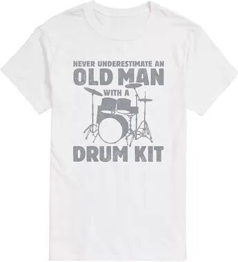 Licensed Character Men's Never Underestimate an Old Man with a Drum Kit T-Shirt, Size: Medium, White