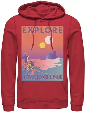 Licensed Character Men's Star Wars Explore Tatooine Faded Retro C-3PO & R2-D2 Poster Hoodie, Size: XL, Red