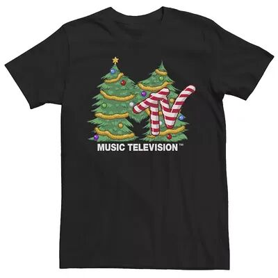 Licensed Character Men's MTV Christmas Tree Candy Cane Logo Short Sleeve Tee, Size: XXL, Black
