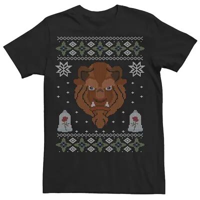 Licensed Character Men's Disney Beauty And The Beast Ugly Christmas Sweater Short Sleeve Tee, Size: Medium, Black