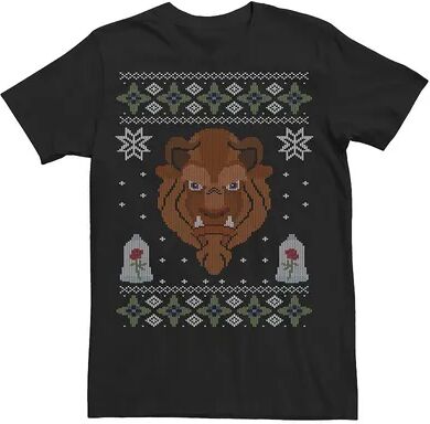 Licensed Character Men's Disney Beauty And The Beast Ugly Christmas Sweater Short Sleeve Tee, Size: XXL, Black