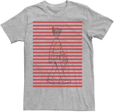 Licensed Character Men's Where's Waldo Red and White Pattern Lines Graphic Tee, Size: Small, Grey