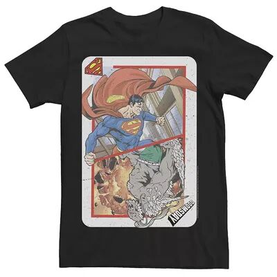 Licensed Character Men's Superman & Doomsday Vintage Playing Card Tee, Size: Large, Black