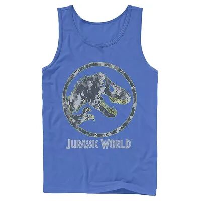 Licensed Character Men's Jurassic World Camouflage Yellow Outline Fossil Coin Logo Tank, Size: Medium, Med Blue