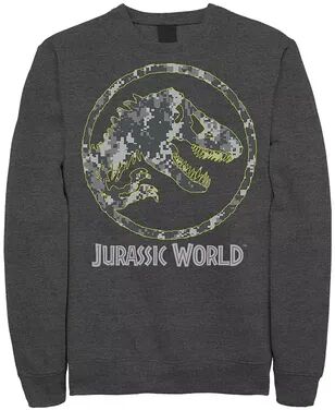 Licensed Character Men's Jurassic World Camouflage Yellow Outline Fossil Coin Logo Sweashirt, Size: Medium, Dark Grey